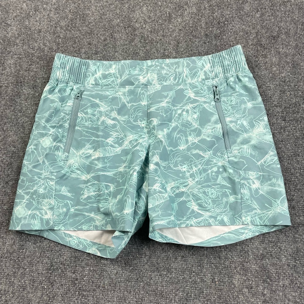 COLUMBIA Women’s PFG Tidal II Storm Contour Fish Shorts size: Small 5” inseam